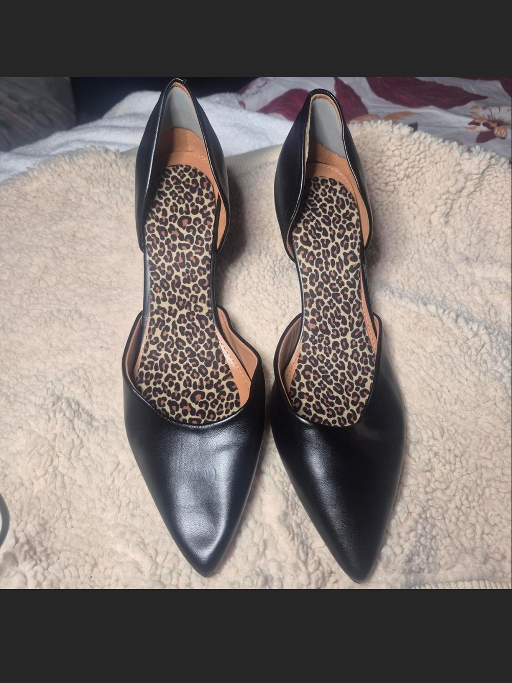 Calvin Klein Black Pointed-Toe D'Orsay Heels with Leopard Insole